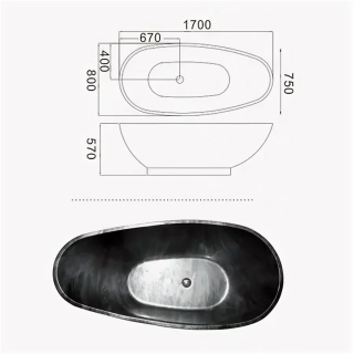 Ванна Frank F180 Обсидиан 180x85 см, 12512