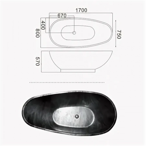 Ванна Frank F180 Обсидиан 180x85 см, 12512