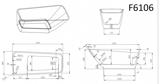 Ванна Frank F6106 White/Black 170х80 см, 12518
