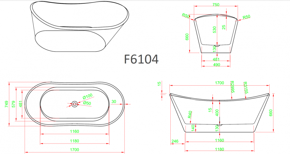 Ванна Frank F6104 White/Red 170х75 см, 125121