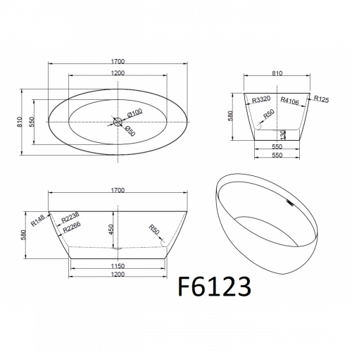 Ванна Frank F6123 Black/Black 170x81 черная отдельностоящая