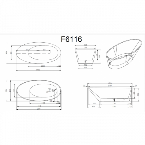 Ванна Frank F6116 180x85 отдельностоящая