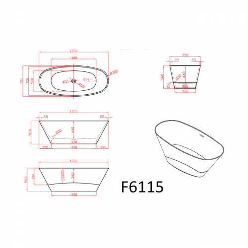 Ванна Frank F6115 170x75 отдельностоящая