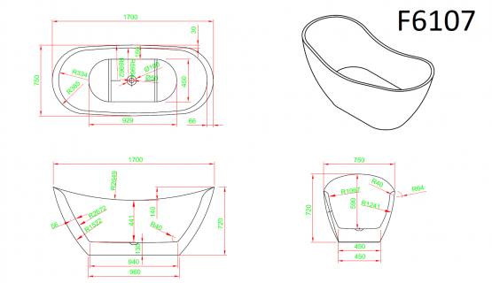 Ванна Frank F6107 Black/White 170x75 отдельностоящая, 12520