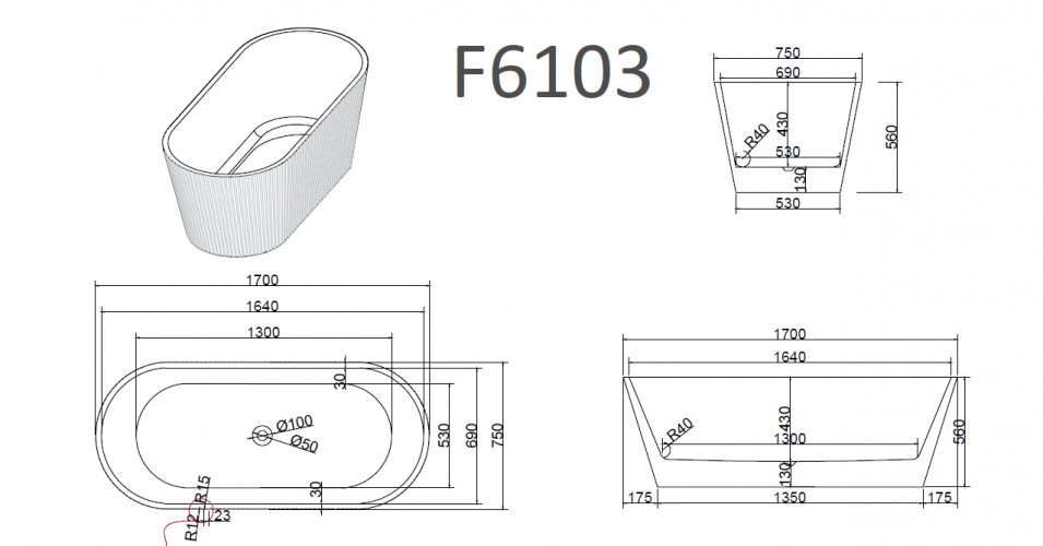 Ванна Frank F6103 White 170x75 отдельностоящая, 12513